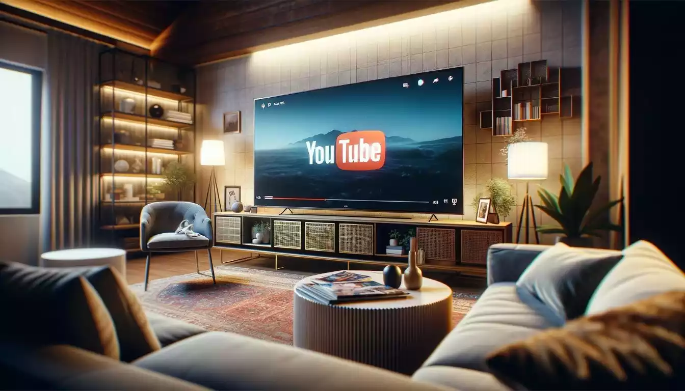 Living room with YouTube on the big screen TV